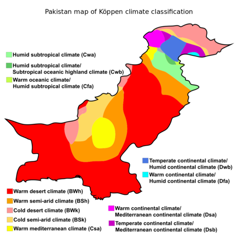 Klimazonen Pakistans nach der Köppen-Geiger-Klassifikation