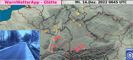 Nutzermeldungen aus der DWD-WarnWetter-App mit Foto zu Glätte/Glatteis von Mittwoch, dem 14.12.2022 um 0745 MEZ