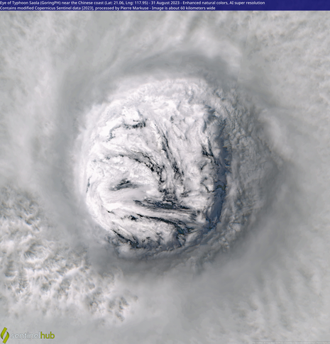 Zoom ins Auge des Supertaifuns SAOLA (Quelle Copernicus Sentinel Daten, modifiziert durch Pierre Markuse)