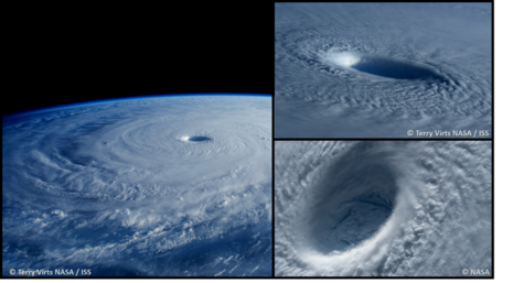 Eine Collage des Supertaifuns MAYSAK. (Quelle Terry Virts, NASA, ISS)