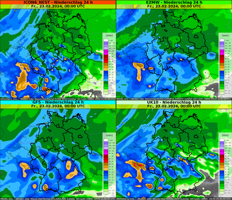 24-stündige Niederschlagsmenge von der Nacht zum Donnerstag, den 22.02.2024 bis zur Nacht zum Freitag, den 23.02.2024 (Quelle DWD)