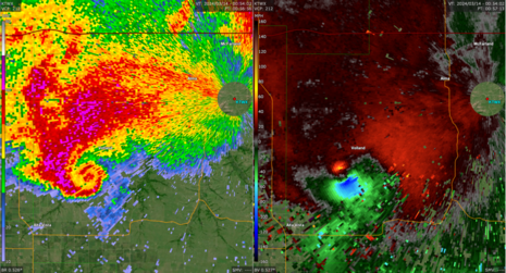 Radarbild eines Tornados vom 14.03.2024 bei Alta Vista, Kansas (Quelle Wikipedia)