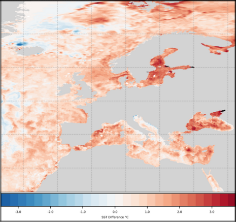 Bild 4: SST Abweichungen von der ESA SST CCI Klimatologie