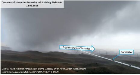 Drohnenaufnahme des Tornados bei Spalding, Nebraska, USA am 12.05.2023. (Quelle Reed Timmer, Jordan Hall, Sierra Lindsey, Brian Allen, Jaden Pappenheim)