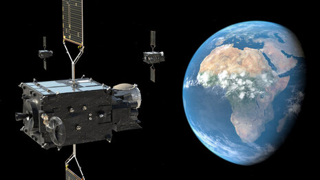 Illustration der drei MTG (Meteosat Third Generation) Satelliten MTG-I1, MTG-I2, und MTG-S1.