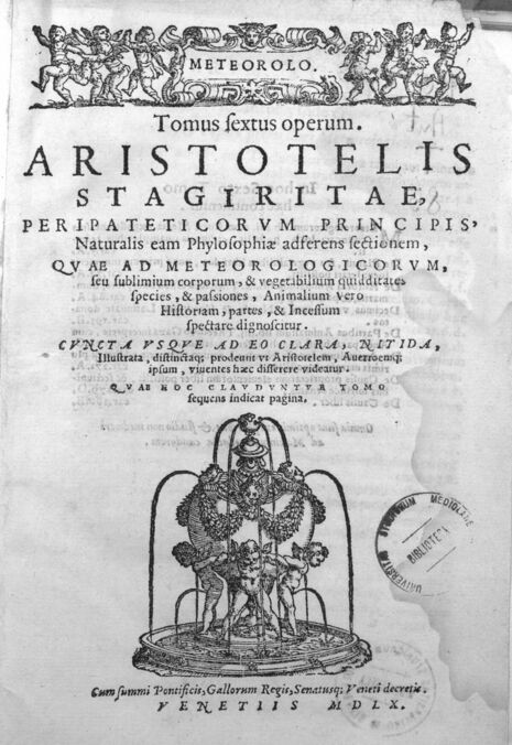 Meteorologica, Ausgabe der lateinischen Übersetzung von 1560, Biblioteca Europea di Informazione e Cultura, Mailand, Quelle: Meteorolo über Wikimedia Commons