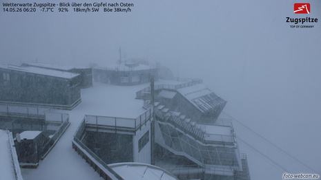 Webcamfoto von der Wetterwarte Zugspitze vom 14. Mai 2026 um 06:20 Uhr. (Quelle: www.foto-webcam.eu)