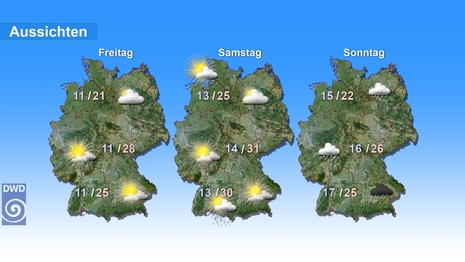 Aussichten vom Freitag, den 24.07.2026 bis Sonntag, den 26.07.2026. Quelle: Deutscher Wetterdienst