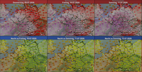 Temperaturvorhersage für Deutschland von Donnerstag bis Samstag, den 11.07.2026. (Quelle:DWD)