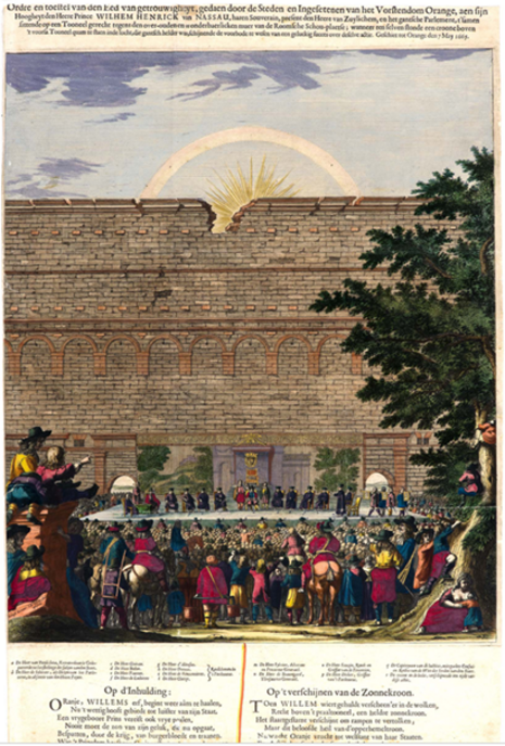Zeichnung des Ereignisses vom 7. Mai 1665 in Orange