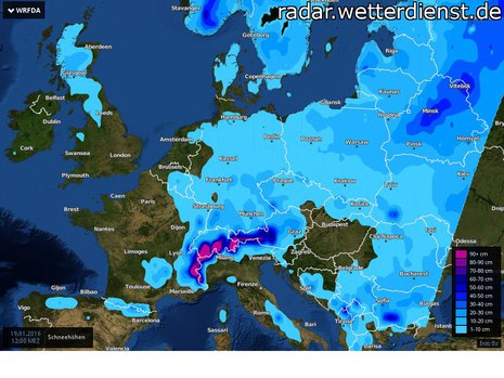Aktuelle Schneebedeckung in Europa