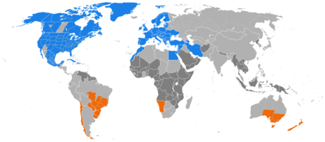 Farbig: Länder, die die Sommerzeit verwenden