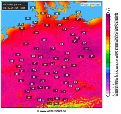 Auch heute wird es in den meisten Teilen Deutschlands wieder sehr heiß