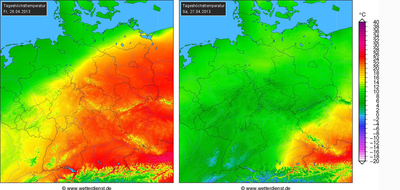 Höchsttemperaturen heute und morgen