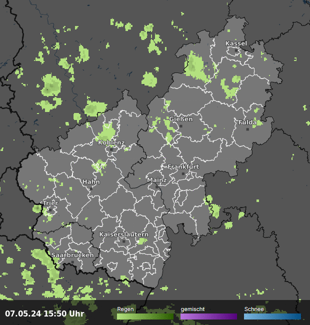 Live Regenradar Karte für Hessen