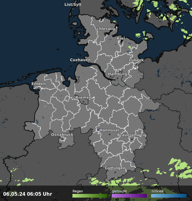 Live Regenradar Karte für Hamburg