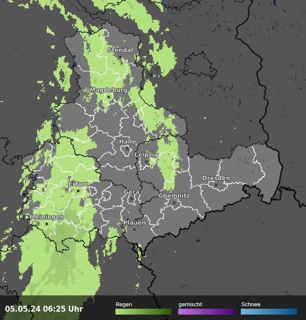 Live Regenradar Karte für Sachsen