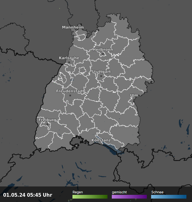 Live Regenradar Karte für Baden-Württemberg