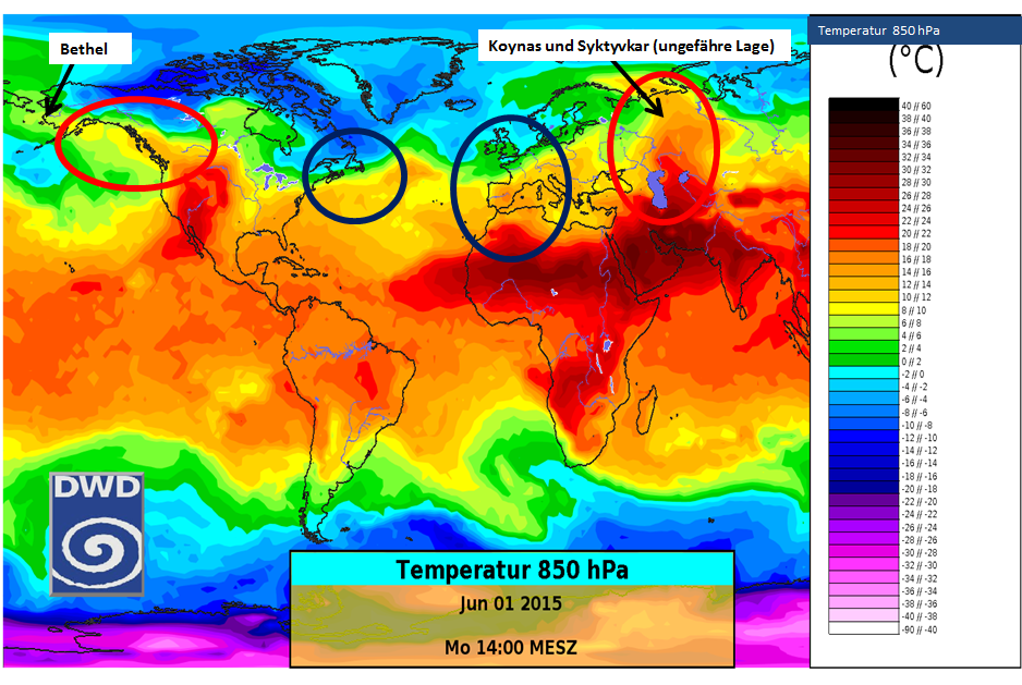 Nordhemisphärische Temperaturverteilung zum meteorologischen
