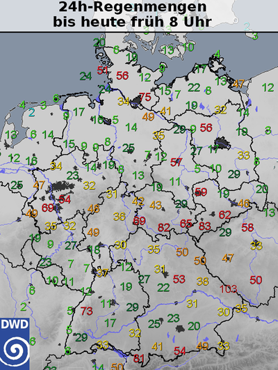 Enorme Regenmengen konnten gestern und heute an einigen Stationen verzeichnet werden. 