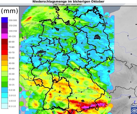 Niederschlagsmenge im bisherigen Oktober