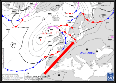 Wetterkarte, Freitag 28.10.2022.