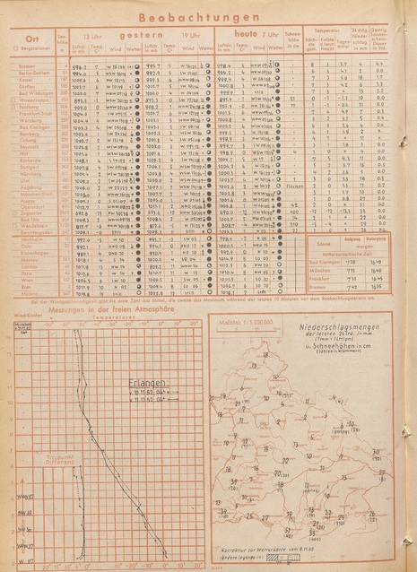 Beobachtungsdaten vom 11. November 1952 vom Deutschen Wetterdienst (Quelle Deutscher Wetterdienst)