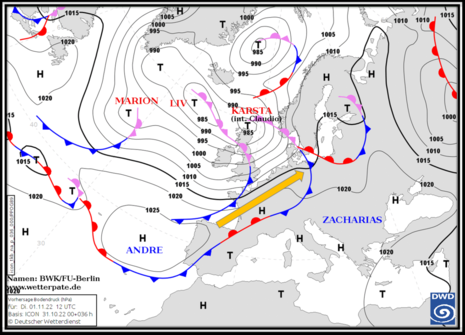 Wetterkarte Dienstag den 01.11.2022