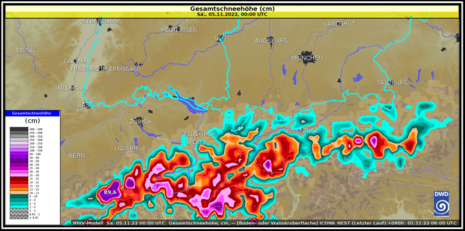 Gesamtschneehöhe (cm) bis Samstag den 05.11.2022 00:00 UTC
