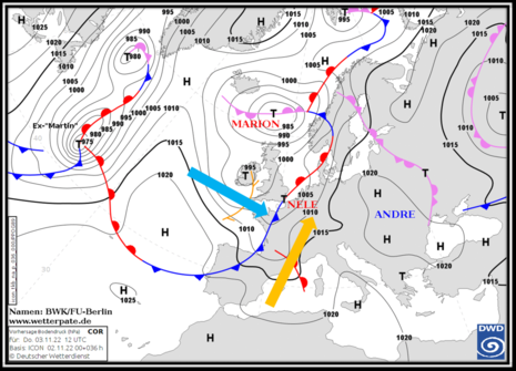 Wetterkarte Donnerstag den 03.11.2022 (Quelle Deutscher Wetterdienst)