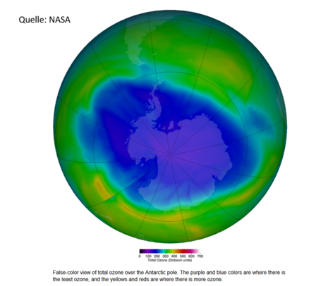 Ozonkonzentration über der Antarktis am 13. September 2022 (Quelle NASA)