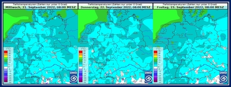 Tiefsttemperaturen in Deutschland vom 21.-23. September 2022