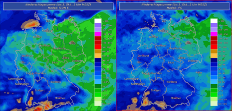 Berechnungen Niederschlagssumme bis 03.10.2022 (Quelle DWD)