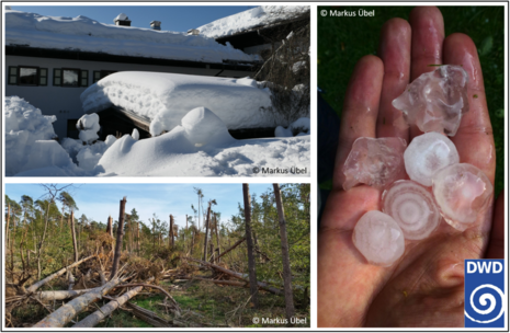 Auswahl warnwürdiger Wetterereignisse (Schneefall, Sturm, Gewitter mit Hagel)