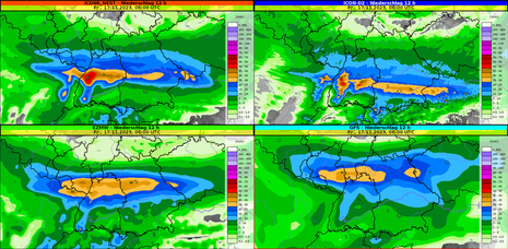 Modellberechnungen für die 12-stündigen Niederschlagsmengen zwischen Donnerstagabend, den 16.11.2023, 19 Uhr MEZ und Freitagmorgen, den 17.11.2023, 7 Uhr MEZ (Quelle DWD)