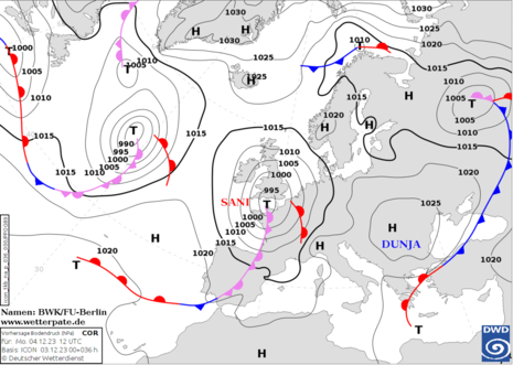 Wetterkarte Montag den 04.12.2023