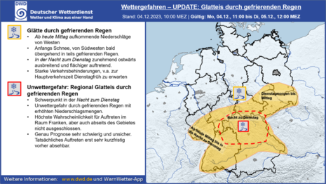Wettergefahrenkarte über die Glatteislage Montag/Dienstag 04./05.12.2023