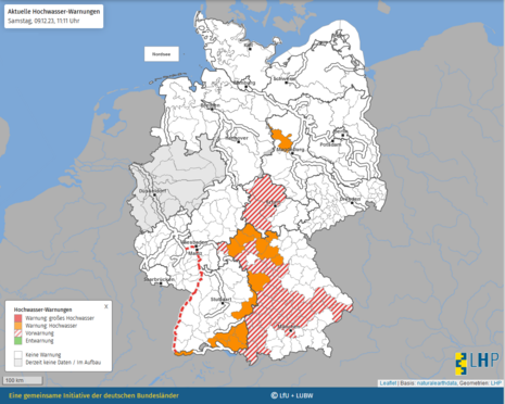 Hochwasserwarnungen der Länder, Stand: 09.12.2023 11:11 Uhr (Quelle LfU und LUBW)