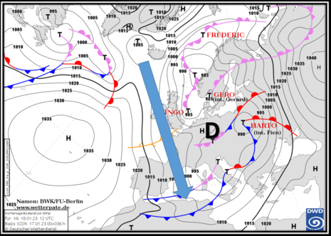 Wetterkarte Mittwoch den 18. Januar 2023 (Quelle Deutscher Wetterdienst)