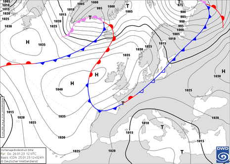 Bodenwetterkarte vom 26.01.2023, 12 UTC