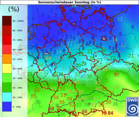 Sonnenscheindauer in Prozent am Sonntag, den 29.01.2023