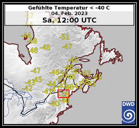 Die gefühlte Temperatur (der Windchill) (Quelle DWD)