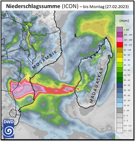 Niederschlagssumme bis zum 27.02.2023 (Quelle Deutscher Wetterdienst)