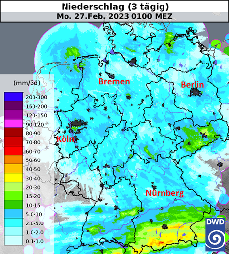 3-tägige Niederschlagssumme (Quelle Deutscher Wetterdienst)