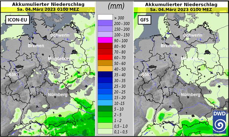 Akkumulierter Niederschlag (Quelle Deutscher Wetterdienst)