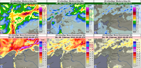 Niederschlagsmenge im Erdbebengebiet bis Do, den 09.02.2023, 0 UTC