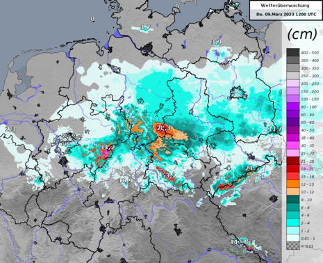 Schneehöhe Donnerstag 09.03. 13 Uhr (Quelle DWD)