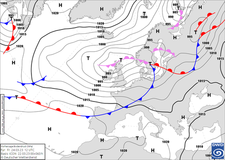 Prognosekarte für Freitag, den 24.03.2023 um 12 UTC