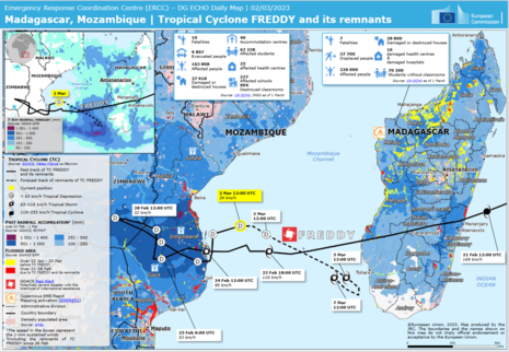Auswirkungen des Zyklons FREDDY (Quelle JRC/Europäische Kommission)