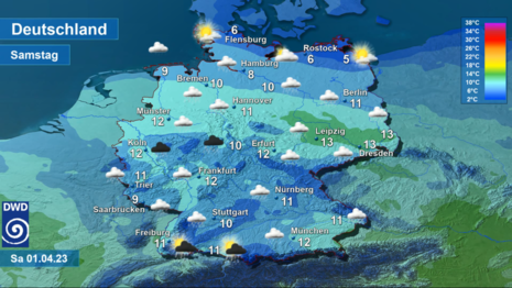Das Wetter und die Höchstwerte in Deutschland am heutigen Samstag, 01.04.2023